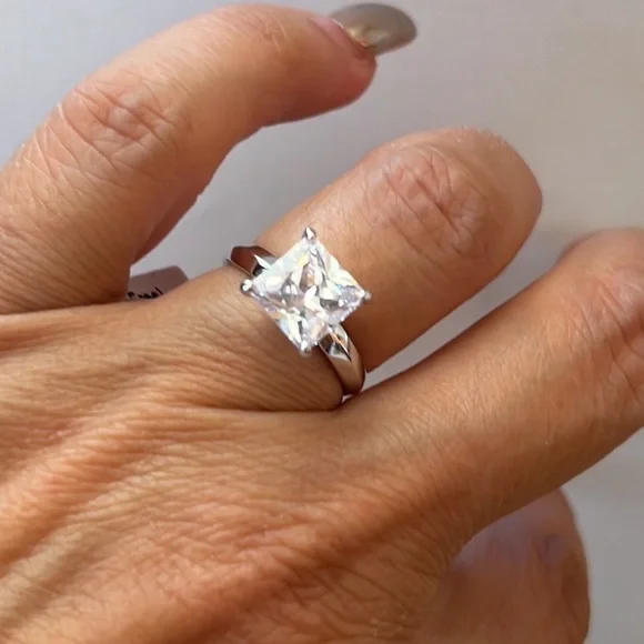 Sterling Silver 2ct Princess cut Engagement Ring sizes 5 6 7 8 9 10